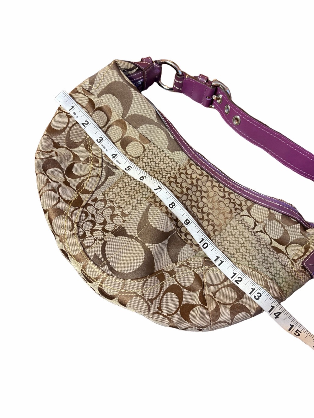 Vintage Coach Soho CrescentSignature Patchwork Small Hobo Y2K Khaki Burgundy - Picture 9 of 11